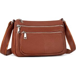 befen Genuine Leather Crossbody Purses for Women, Woman Medium Pocketbooks Shoulder Bags Handbags with Multi Zipper Pockets