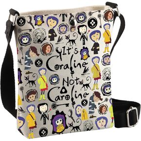 BDPWSS Coraline Gift Coraline Cartoon Movie Fans Gift Ghost Mother Gift It's Coraline Not Caroline Horror Movie Crossbody Bag