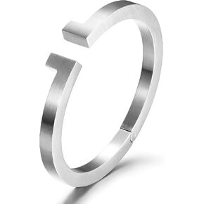 Black Bracelet Mens Cuff Bangle Bracelet with Stainless Steel and Spring-Clasp Cuff Bangle Bracelet Jewelry Gift for Men (Mens Cuff Bangle (White))