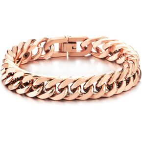 COOLSTEELANDBEYOND Mens Stainless Steel Cuban Chain Curb Chain Bracelet, Rose Gold, Satin Finish
