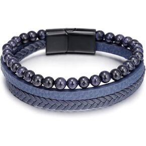 Long tiantian Mens Bracelet Bracelet Leather Cuff Bracelet Black Leather Wrap Bracelet Studded Boho Cuff Bracelets Handmade Splicing Bangle Bracelet Double Strand Leather Bracelet for Men