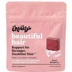 Chewsy Beautiful Hair Chews, Promotes Stronger, Healthier Hair, Biotin, Vitamins C, A, B12, D3, Goji Berry for All Hair Types Individually Wrapped Hair Vitamin Fruity Chews, 30-Day Supply