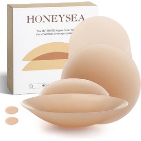 Honeysea Silicone Nipple Covers - Reusable Sticky Nipple Covers for Women Adhesive Invisible Nipple Pasties Bras for Dress