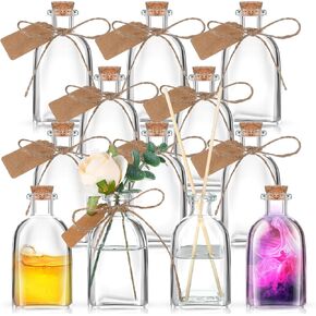 Baderke 24 Pcs Mini Glass Bottle with Cork Lids 4 oz Patron Reusable Bottle Decorative Bottle Jar Small Vintage Clear Potion Bottle with Tags and Rope, Mini Small Glass Bottle for Wedding Party