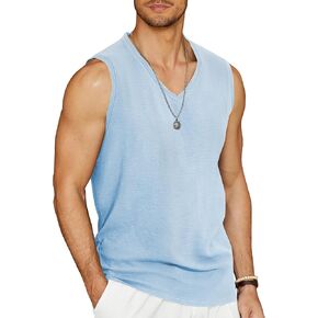 COOFANDY Men's V Neck Summer Beach Tank Top Sleeveless Casual Tank Shirts Hippie Tops