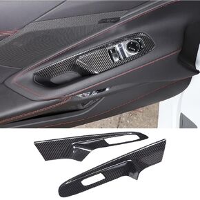 Real Carbon Fiber Window Lift Switch Cover Compatible with Chevrolet Corvette C8 2020-2024, Window Lift Switch Panel Decoration Frame Trim Cover, 2PCS (Red)
