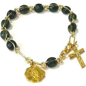 Single Decade Rosary Bracelet #RB112 Gold, Medium, Green