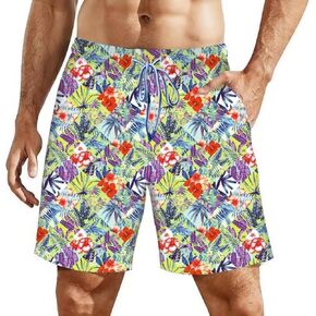 Mens Swim Trunks 7 inch, Quick Dry Stretch Beach Shorts with Mesh Lining Funny Swimwear Bathing Suits