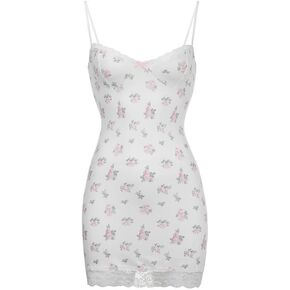 Bella's Fantasy Women's Sexy Lingerie Sleepwear Lace Chemise Nightgown Full Slip White S-L