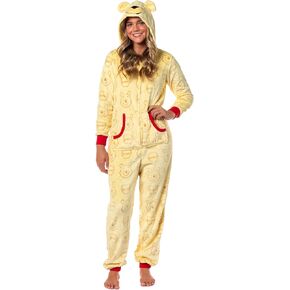 بدلة نوم نسائية من Komar Kids Winnie the Pooh Union Suit ذات غطاء رأس وسحاب