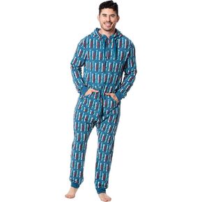 KICKEE Celebrations Adult Fleece Jumpsuit with Hood, Unisex Loungewear and Sleepwear for Men and Women, Family Matching