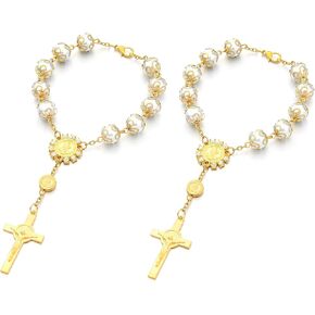 Car Rosary for Rearview Mirror, Personalized Blessing Rear View Mirror Hanging Ornament, Auto Interior Cross Rosary Accessories Hang on Mirror Rearview for Women Men (Black)