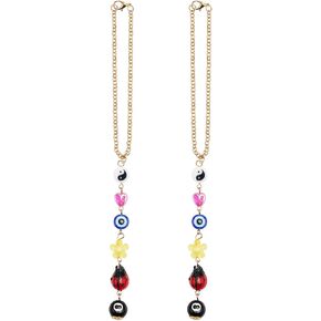 2pcs Evil Eye Car Charm, Evil Eye Car Decoration Pendant Yin Yang Bead Star Heart Ladybug 8 Ball Car Mirror Accessories Hanging Evil Eye Bag Charm Car Hanging Ornament for Car Bag Decoration