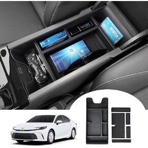 Autorder Center Console Organizer for 2025 Toyota Camry LE/SE/XLE/XSE Accessories Armrest Storage Box Secondary Insert Tray with 2 Color Mats