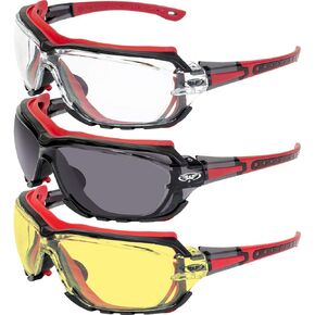 3 Pair of Global Vision Octane Padded Motorcycle Sport Sunglasses Octane with Clear Smoke and Yellow Lens