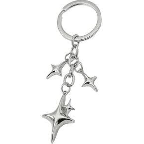 1Pc Silver Cute Star Moon Keychain Aesthetic Accessories Stainless Steel Key Ring Purse Handbag Backpack Bag Charms Car Holder Convenient to Carry Decoration Small in Size,Keyrings and Charms