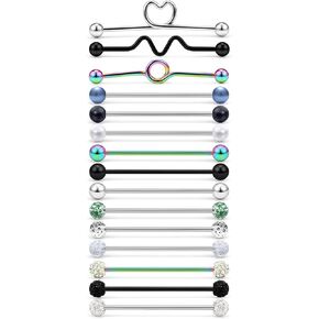 Ruifan 15PCS 16 Gauge Industrial Barbell Cartilage Earring Body Piercing Jewelry 1 1/2 Inch(38mm)