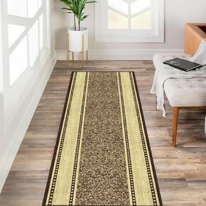 Custom Size Grey Ivory Fancy Patchwork Rubber Backed Non-Slip Hallway Stair Runner Rug Carpet 22 inch Wide Choose Your Length 22in X 5ft