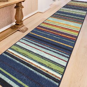 Ottomanson Ottohome Collection Non-Slip Rubberback Vintage Striped Design 3x10 Indoor Runner Rug, 2'7" x 9'10", Multicolor