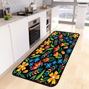 Green Mexican Floral Kitchen Rug,Kitchen Runner Rug Non Slip Washable Standing Desk Mat Laundry Room Runner Rug Area Rugs for Floor Bathroom,Hallway,Office,Sink,Mudroom 20''x48''