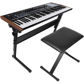 Kuyal X Style Cushion Padded Piano Keyboard Bench and Adjustable Single X Keyboard Stand Package- Black (Single X Stand & Bench Pack)