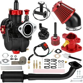 PE22 Carburetor 212cc Exhaust Pipe Muffler Compatible with Predator 212 196cc Coleman CT200U CT200U-EX BT200X Mini Bike KT196 Go Kart Baja MB200 6.5HP GX160 GX200 OHV Engine Parts Stage 2 Kit