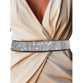 Black Rhinestone Belt Fashion Sparkly Elastic Waist Belts Party Club Dress Belt Body Accessory for Women