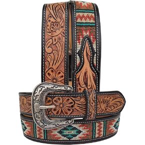 Western Tooled Leather Beaded Belt For Men and Women 30IS114
