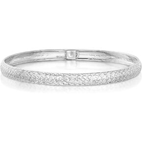 Savlano 14K Gold Plated Over 925 Sterling Silver Solid Diamond Cut Bangle Bracelet 7 inch for Women Comes With Gift Box - Made in Italy (Yellow)
