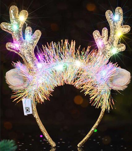 Uranian Light Up Christmas Headband Reindeer Antlers Headbands Led Xmas Hairbands Glowing Party Hair Hoop for Women and Girls in Saudi Arabia