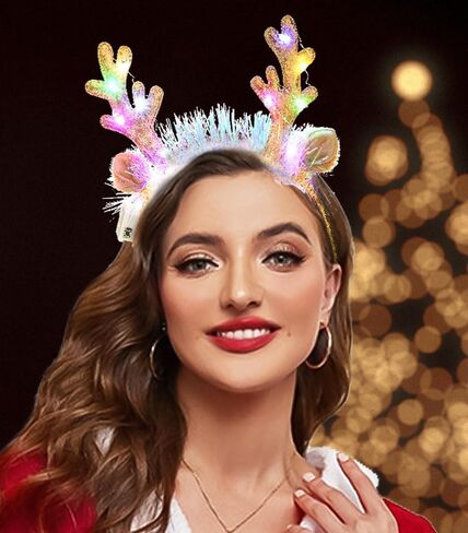 Uranian Light Up Christmas Headband Reindeer Antlers Headbands Led Xmas Hairbands Glowing Party Hair Hoop for Women and Girls in Saudi Arabia