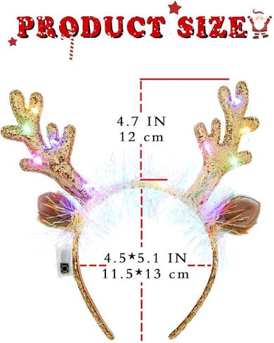 Uranian Light Up Christmas Headband Reindeer Antlers Headbands Led Xmas Hairbands Glowing Party Hair Hoop for Women and Girls in Saudi Arabia