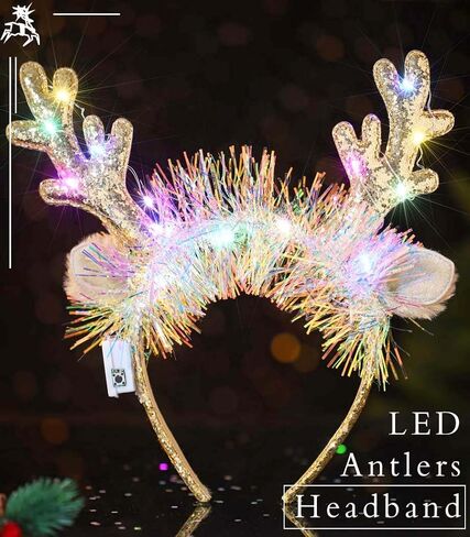 Uranian Light Up Christmas Headband Reindeer Antlers Headbands Led Xmas Hairbands Glowing Party Hair Hoop for Women and Girls in Saudi Arabia