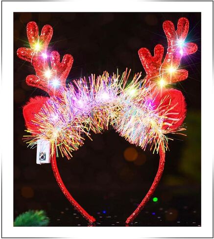 Uranian Light Up Christmas Headband Reindeer Antlers Headbands Led Xmas Hairbands Glowing Party Hair Hoop for Women and Girls in Saudi Arabia