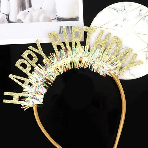 CIEHER Birthday Crown Headband, Women's and Girls' Birthday Tiara, Happy Birthday Decorations and Gifts - Gold in Kuwait