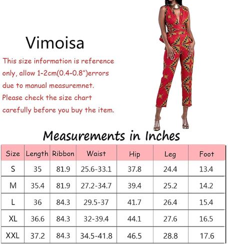 Vimoisa Women Sexy Boho African Jumpsuits Printing Rompers V-Neck Multi-Way Wide Leg Pants in Kuwait