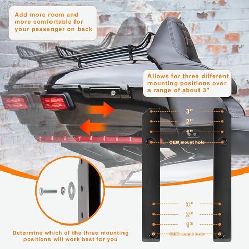 مجموعة أدوات تمديد الأمتعة القابلة للتعديل مقاس 1 - 3 بوصات من Tour-Pak متوافقة مع Harley Touring Electra Glides Road Glides Road Kings Street Glides Trikes 2009-2013 in Kuwait