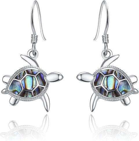PRAYMOS Sea Turtle Earrings for Women Abalone Shell 925 Sterling Silver Dangle Earrings Hypoallergenic Drop Ocean Jewelry Turtle Gift in Saudi Arabia