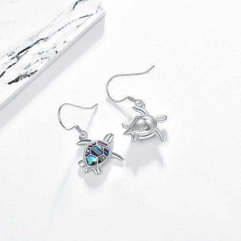 PRAYMOS Sea Turtle Earrings for Women Abalone Shell 925 Sterling Silver Dangle Earrings Hypoallergenic Drop Ocean Jewelry Turtle Gift in Saudi Arabia