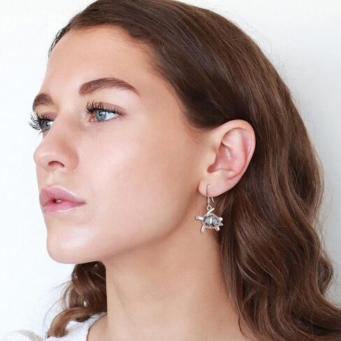 PRAYMOS Sea Turtle Earrings for Women Abalone Shell 925 Sterling Silver Dangle Earrings Hypoallergenic Drop Ocean Jewelry Turtle Gift in Saudi Arabia