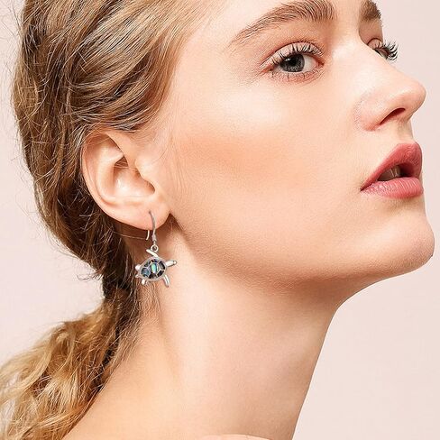 PRAYMOS Sea Turtle Earrings for Women Abalone Shell 925 Sterling Silver Dangle Earrings Hypoallergenic Drop Ocean Jewelry Turtle Gift in Saudi Arabia