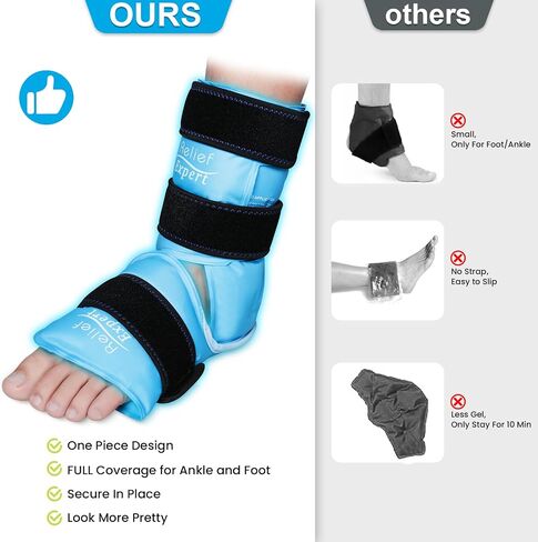 Relief Expert Ankle Foot Ice Pack Wrap for Injuries Reusable Gel Cold Pack with Cold Compression Therapy, Heel Ice Pack for Achilles Tendonitis, Plantar Fasciitis Blue in Saudi Arabia
