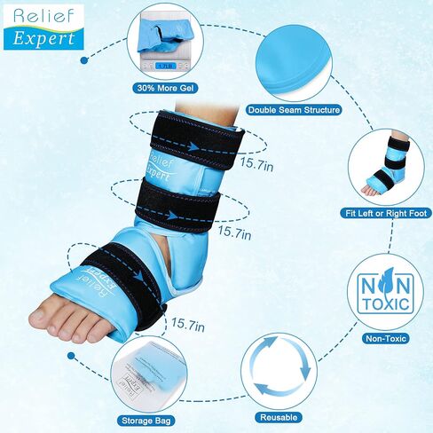 Relief Expert Ankle Foot Ice Pack Wrap for Injuries Reusable Gel Cold Pack with Cold Compression Therapy, Heel Ice Pack for Achilles Tendonitis, Plantar Fasciitis Blue in Saudi Arabia
