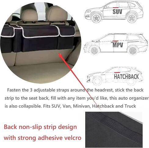 Car Trunk Hanging Organizer, Backseat Storage Bag 3 Adjustable Shoulder Straps Foldable Car Trunk Grocery Organizer Accessories for Car SUV Van in Saudi Arabia
