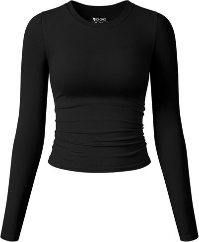 OQQ Womens Shirts Long Sleeve Crew Neck Ruched Stretch Basic Fitted Tee Shirts Tops in Saudi Arabia