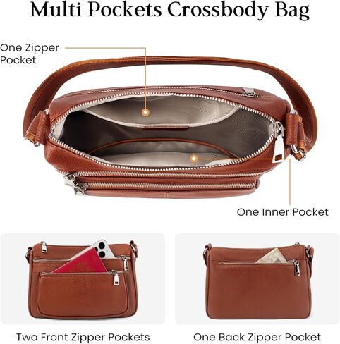 befen Genuine Leather Crossbody Purses for Women, Woman Medium Pocketbooks Shoulder Bags Handbags with Multi Zipper Pockets in Kuwait