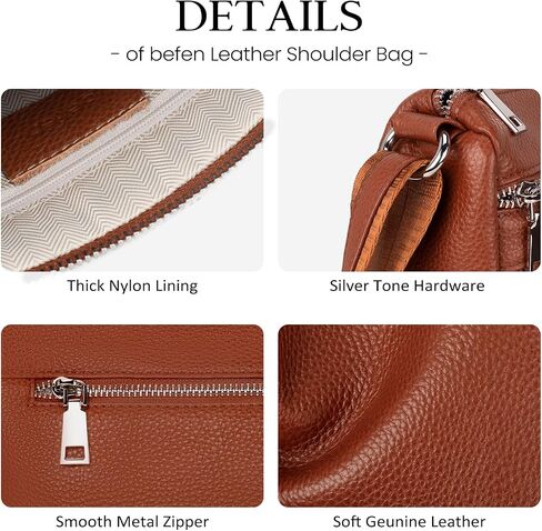 befen Genuine Leather Crossbody Purses for Women, Woman Medium Pocketbooks Shoulder Bags Handbags with Multi Zipper Pockets in Kuwait