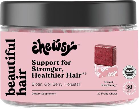 Chewsy Beautiful Hair Chews, Promotes Stronger, Healthier Hair, Biotin, Vitamins C, A, B12, D3, Goji Berry for All Hair Types Individually Wrapped Hair Vitamin Fruity Chews, 30-Day Supply in Saudi Arabia