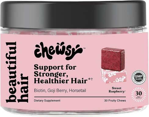 Chewsy Beautiful Hair Chews, Promotes Stronger, Healthier Hair, Biotin, Vitamins C, A, B12, D3, Goji Berry for All Hair Types Individually Wrapped Hair Vitamin Fruity Chews, 30-Day Supply in Saudi Arabia