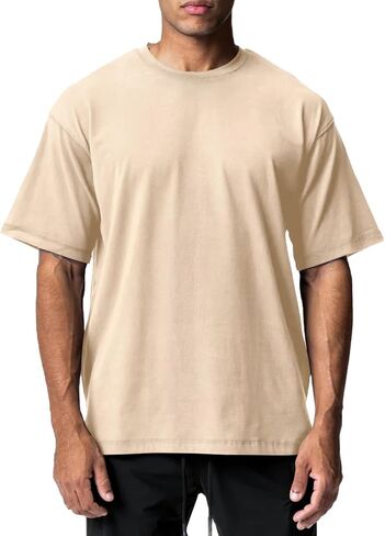 Men's Cotton Short Sleeve Crew Neck Shirts Athletic Tops Tees Oversized Gym Clothes for Men S-XXL in Saudi Arabia